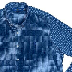 Polo Ralph Lauren Shirt Mens Large Classic Fit Blue Geometric Long Sleeve Button